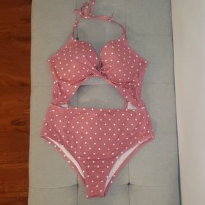 Pink Polka Dot One Piece Cutout Bathing Suit